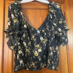 Abercrombie & Fitch Black and Yellow Floral Crop Top